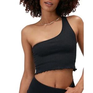 Spiritual Gangster Luna Ribbed One Shoulder Crop Top in Black, size XS/Small